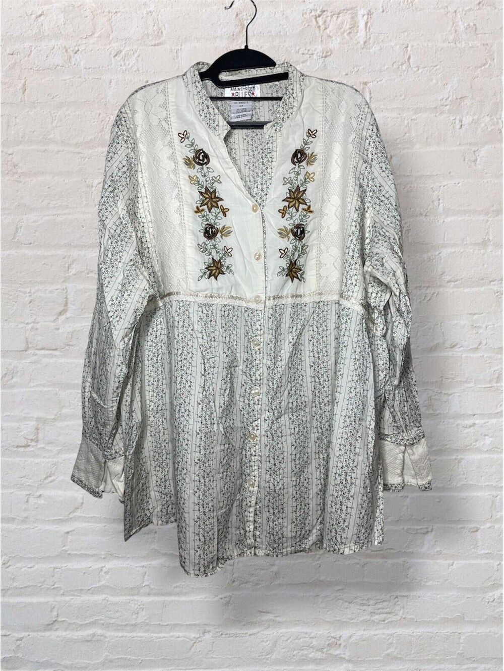 Mainstreet Blues Embroidered Peasant Blouse Cottage Boho